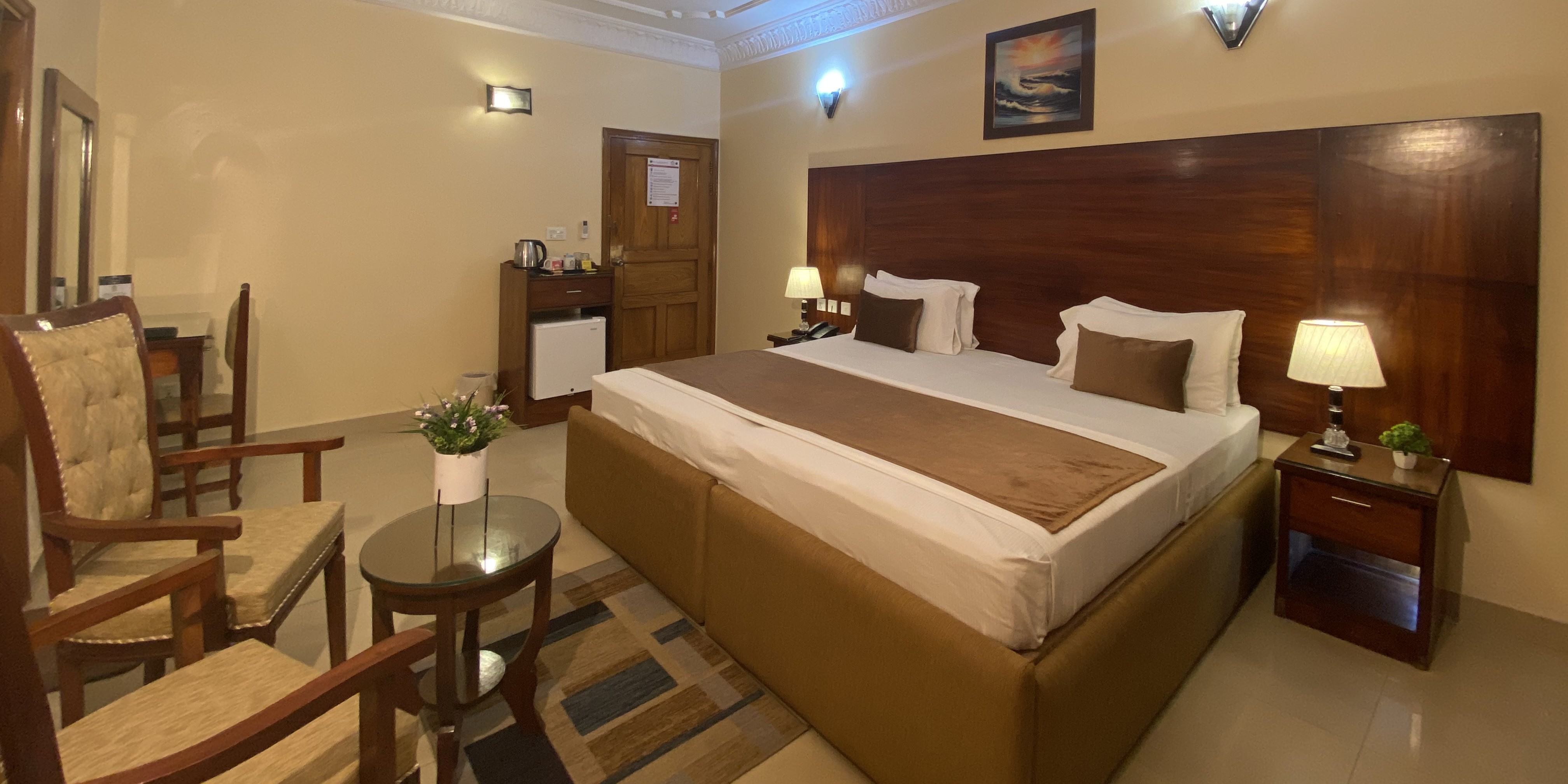 Hotel exterior at dusk